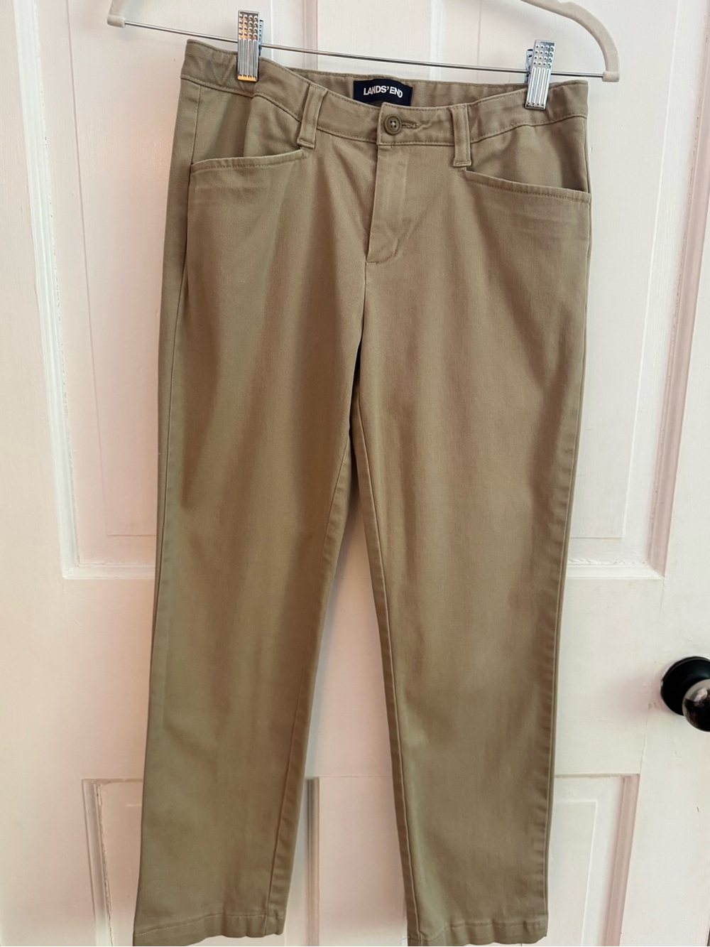 Lands' End Girls Straight-Leg Chino Pants in Tan Beige Khakis Size 14